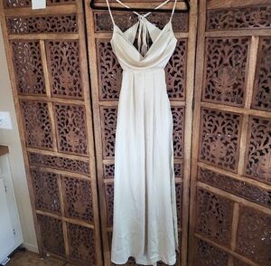 Chic Backless Cream Dress with Spaghetti Straps